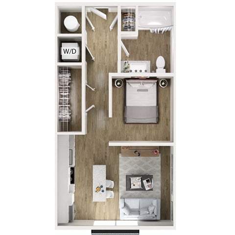 Floor plan for studio, 1 bath, 536 sqft